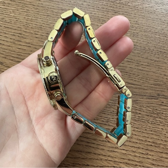 Michael Kors gold and blue chronograph crystal halo watch - Picture 7 of 7